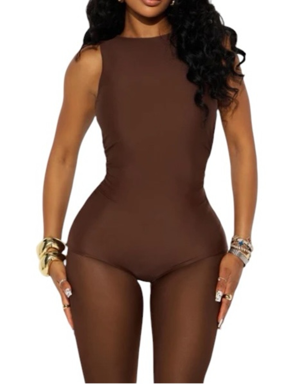 Fashion Nova Brown Sleeveless Bodycon 2 Piece set.